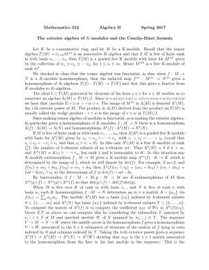 Mathematics 552 Algebra II Spring 2017 the Exterior Algebra of K