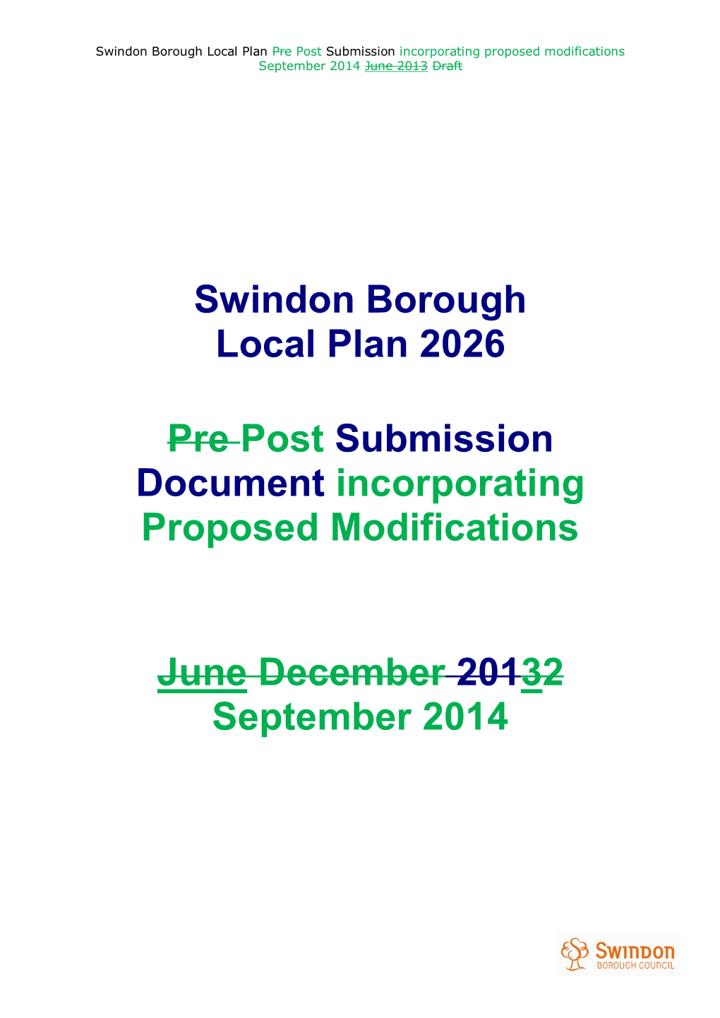 Swindon Borough Local Plan 2026 Pre Post Submission Document