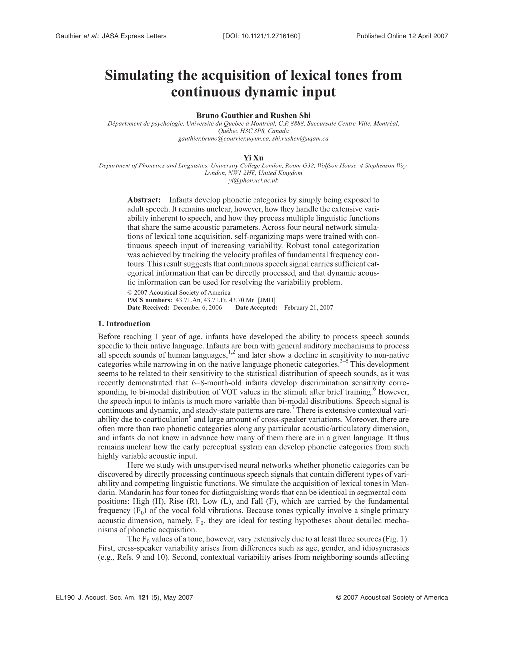 Simulating the Acquisition of Lexical Tones from Continuous Dynamic Input