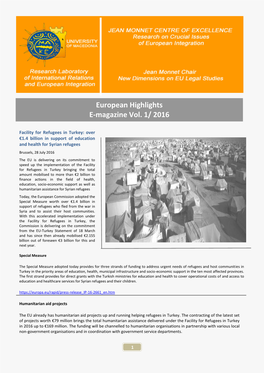 European Highlights E-Magazine Vol. 1/ 2016