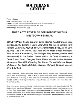 Acts Revealed for Robert Smith's Meltdown Festival
