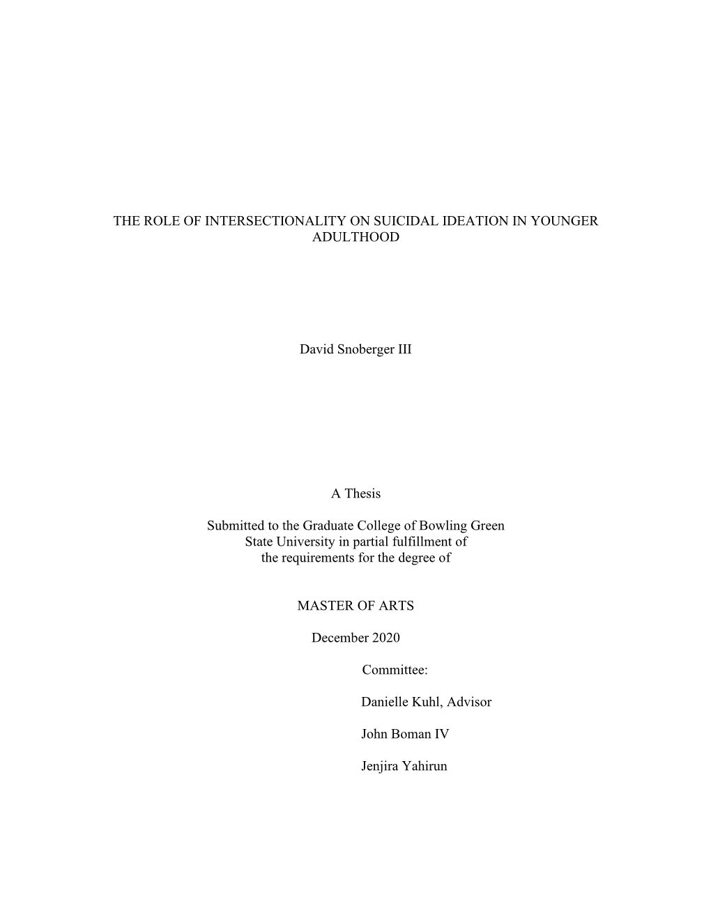 The Role of Intersectionality on Suicidal Ideation in Younger Adulthood