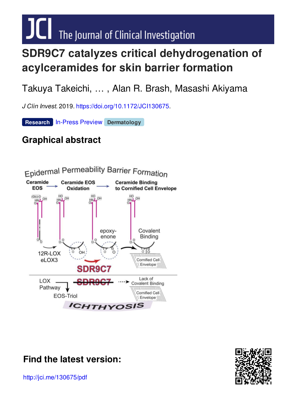 SDR9C7 Catalyzes Critical Dehydrogenation of Acylceramides for Skin Barrier Formation