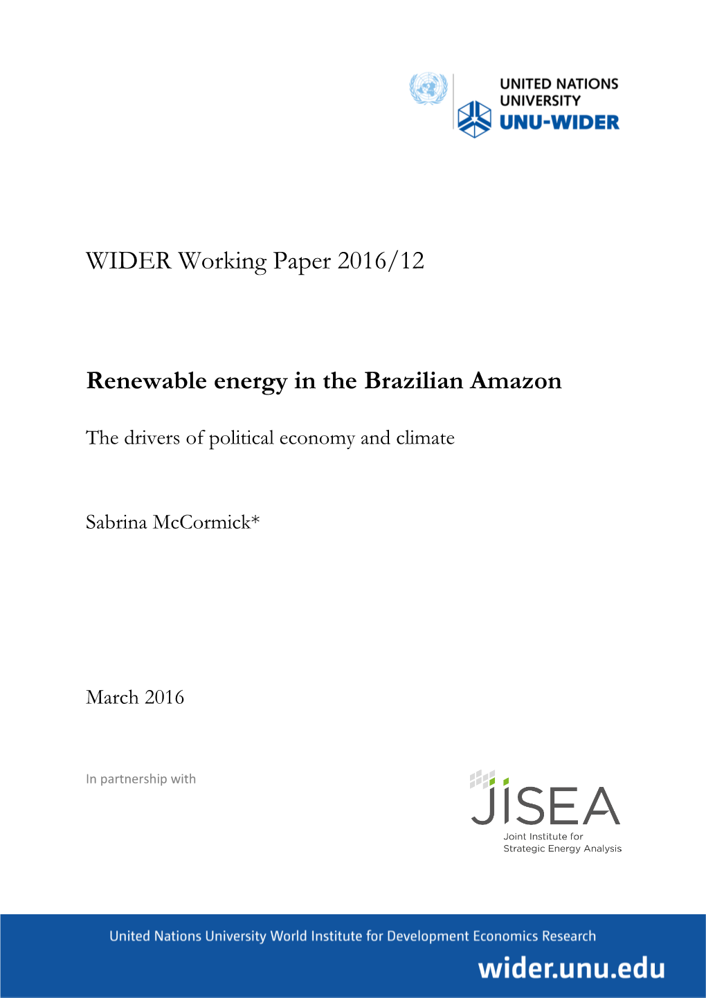 Renewable Energy in the Brazilian Amazon