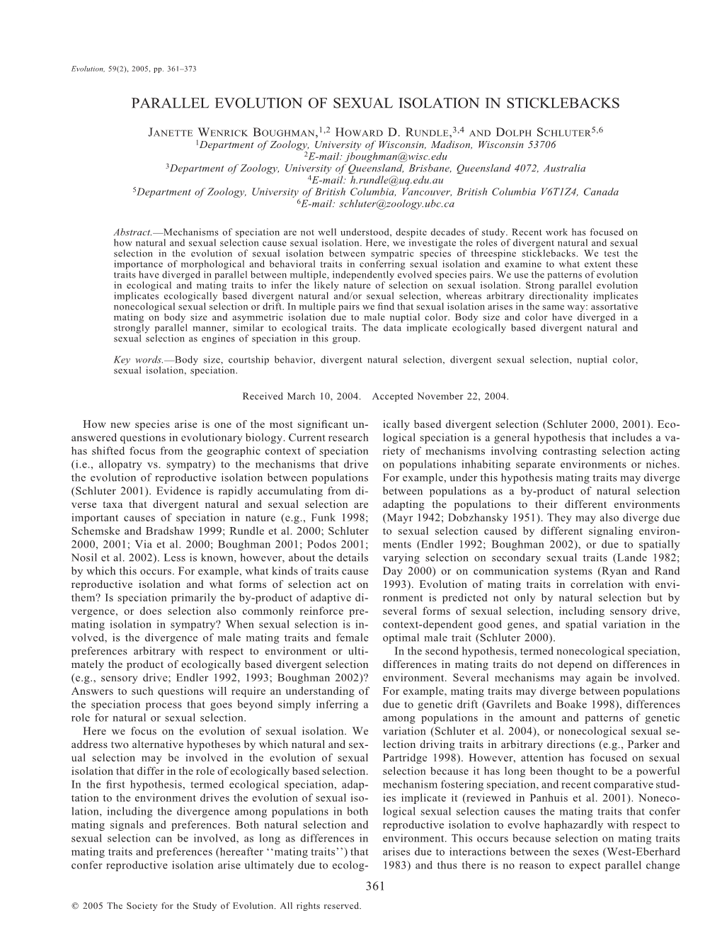 Parallel Evolution of Sexual Isolation in Sticklebacks