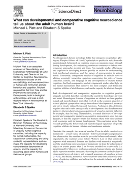 What Can Developmental and Comparative Cognitive Neuroscience Tell Us About the Adult Human Brain? Michael L Platt and Elizabeth S Spelke