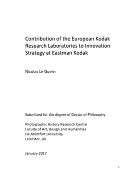 Contribution of the European Kodak Research Laboratories to Innovation Strategy at Eastman Kodak