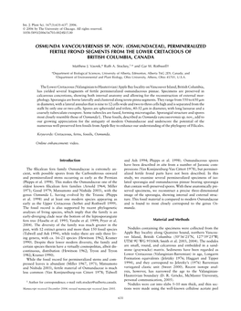 Osmundaceae), Permineralized Fertile Frond Segments from the Lower Cretaceous of British Columbia, Canada