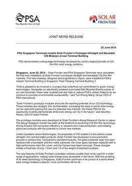 Joint News Release