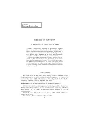 Topology Proceedings FOLDERS of CONTINUA 1. Introduction The