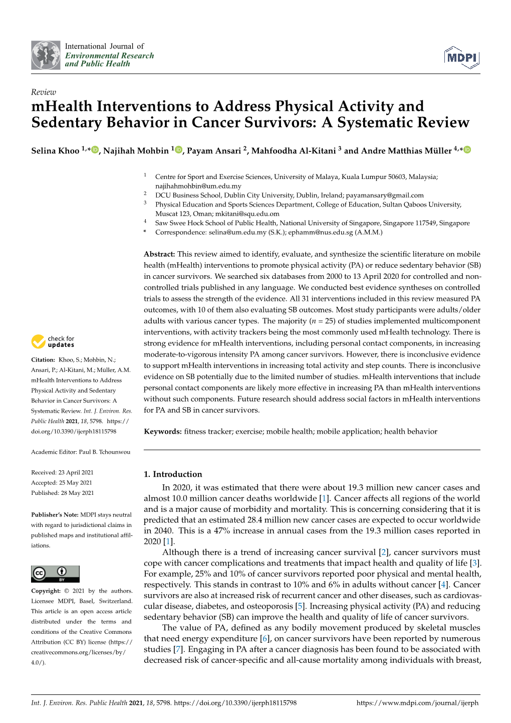 Mhealth Interventions to Address Physical Activity and Sedentary Behavior in Cancer Survivors: a Systematic Review