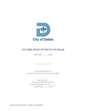 Cultural Policy of the City of Dallas