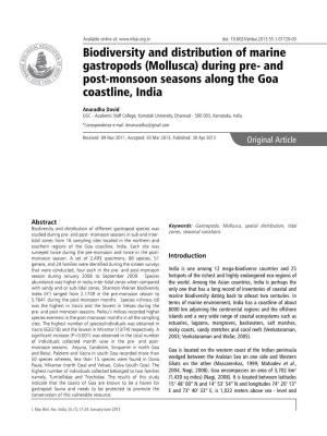 Biodiversity and Distribution of Marine Gastropods (Mollusca) During Pre- and Post-Monsoon Seasons Along the Goa Coastline, India