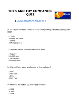 Toys and Toy Companies Quiz
