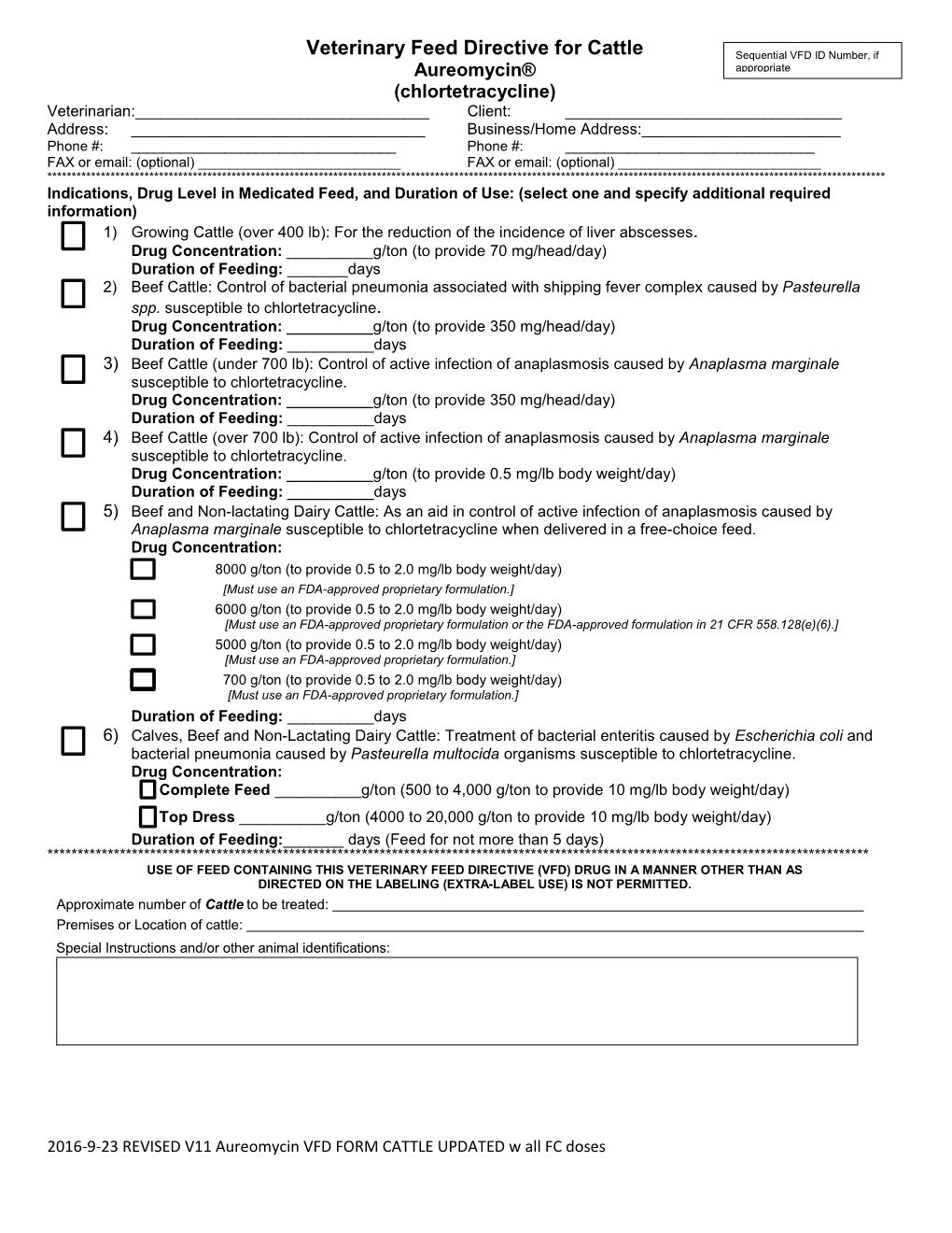 Aureomycin VFD FORM CATTLE UPDATED W All FC Doses