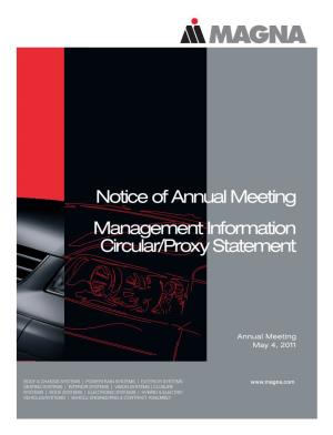 Notice of Annual Meeting Management Information Circular/Proxy Statement