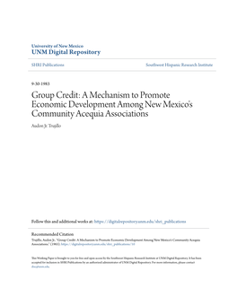 A Mechanism to Promote Economic Development Among New Mexico's Community Acequia Associations Audon Jr
