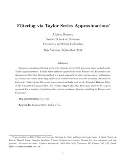 Filtering Via Taylor Series Approximations∗
