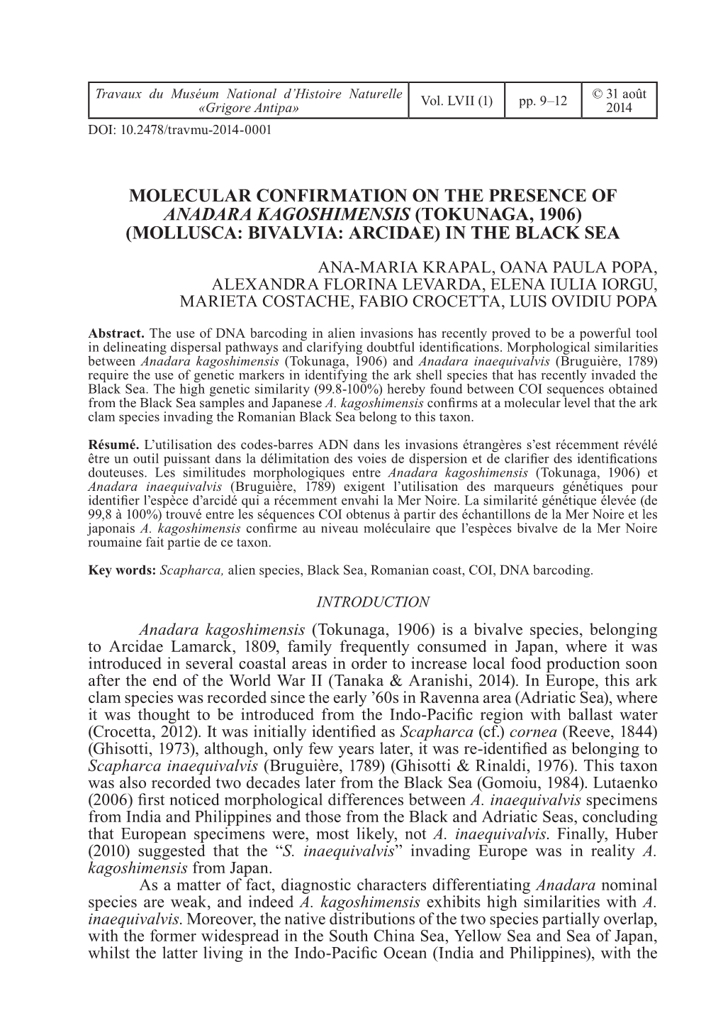 Molecular Confirmation on the Presence of Anadara