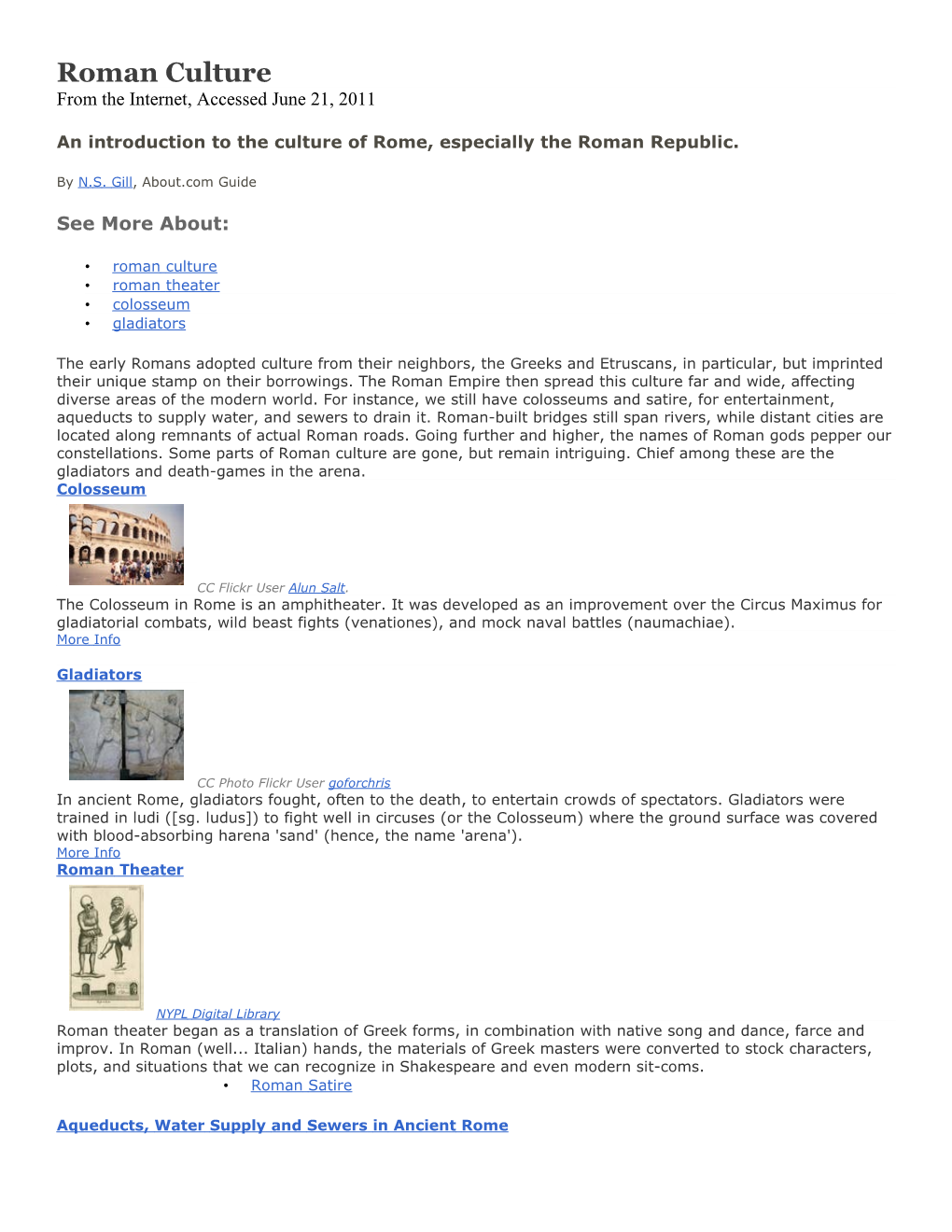 Roman Culture from the Internet, Accessed June 21, 2011