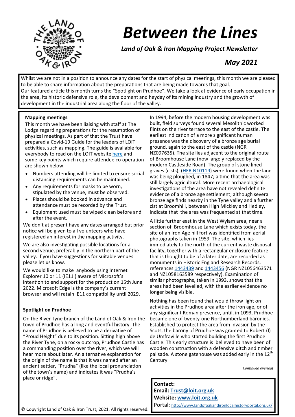 Between the Lines Land of Oak & Iron Mapping Project Newsletter May 2021