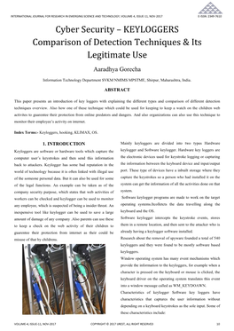 KEYLOGGERS Comparison of Detection Techniques & Its