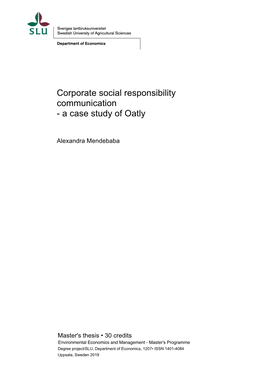 Corporate Social Responsibility Communication - a Case Study of Oatly