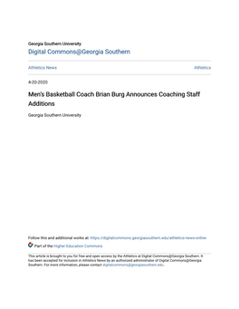 Men's Basketball Coach Brian Burg Announces Coaching Staff Additions