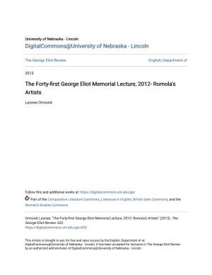 The Forty-First George Eliot Memorial Lecture, 2012- Romola's Artists