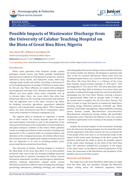 Possible Impacts of Wastewater Discharge from the University of Calabar Teaching Hospital on the Biota of Great Kwa River, Nigeria