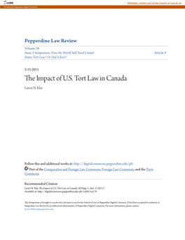 The Impact of U.S. Tort Law in Canada, 38 Pepp