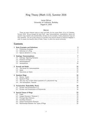 Ring Theory (Math 113), Summer 2016