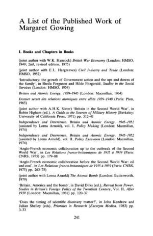 A List of the Published Work of Margaret Gowing