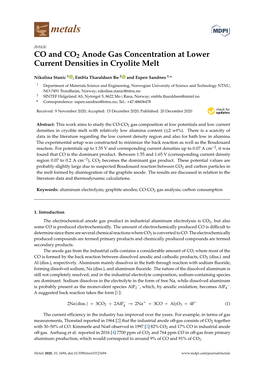 CO and CO2 Anode Gas Concentration at Lower Current Densities in Cryolite Melt