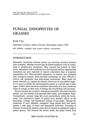 Fungal Endophytes of Grasses