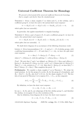 Universal Coefficient Theorem for Homology