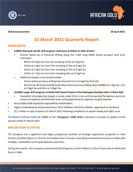 31 March 2021 Quarterly Report