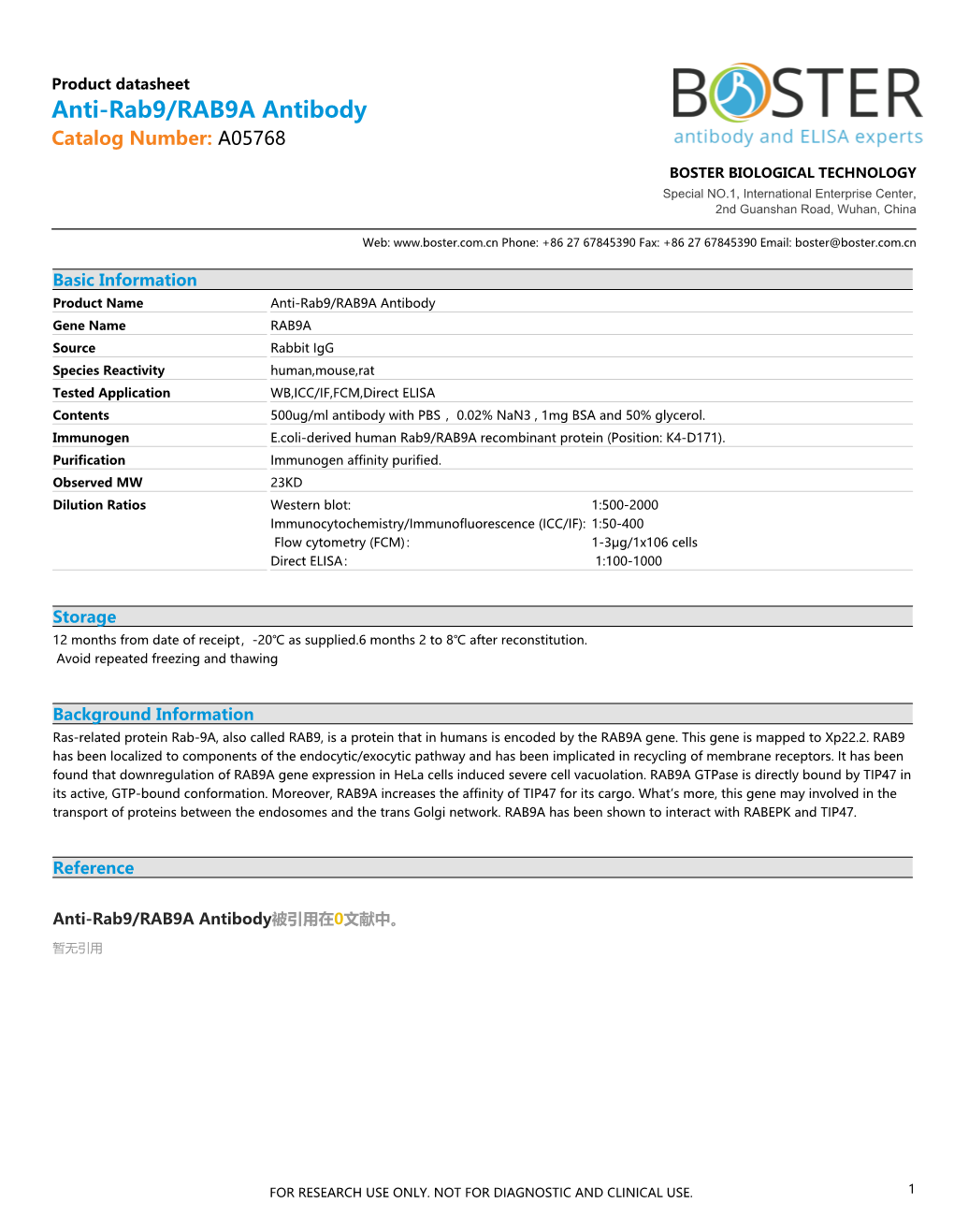 Datasheet A05768 Anti-Rab9/RAB9A Antibody