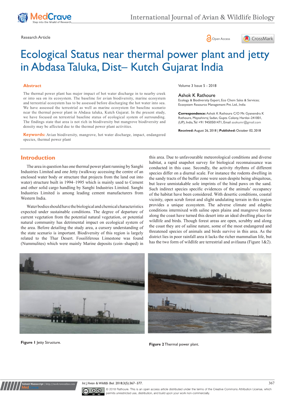 Ecological Status Near Thermal Power Plant and Jetty in Abdasa Taluka, Dist– Kutch Gujarat India