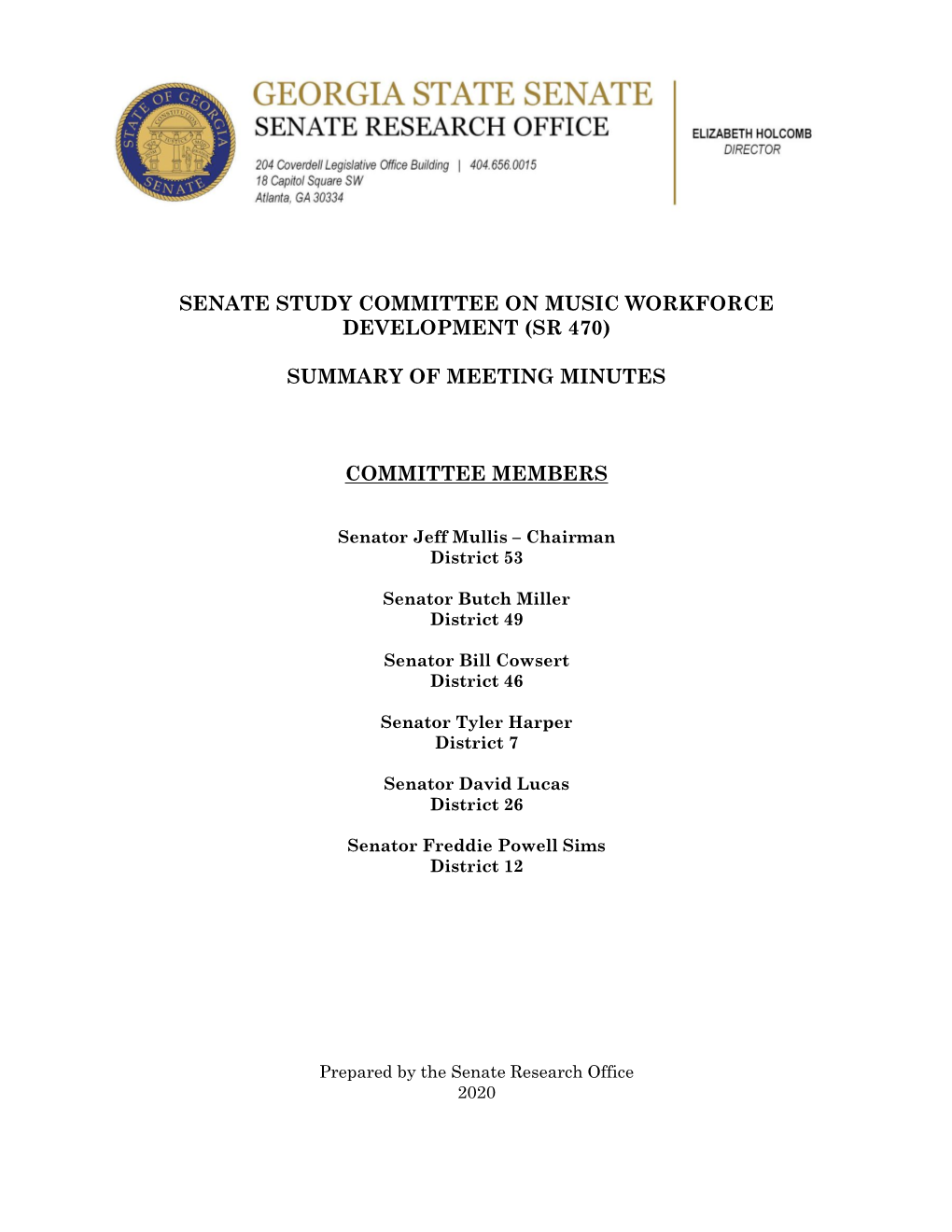 Senate Study Committee on Music Workforce Development (Sr 470)