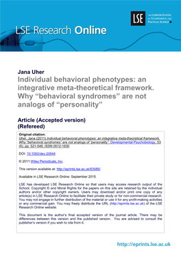 Individual Behavioral Phenotypes: an Integrative Meta-Theoretical Framework