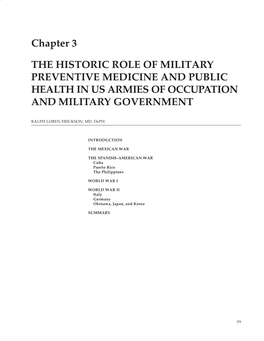 Military Preventive Medicine: Mobilization and Deployment, Vol 1 Chapter 3 the Historic Role of Miliary Preventive Medicine