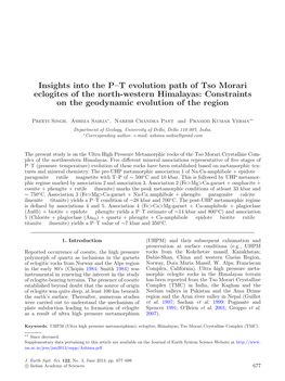 Insights Into the P–T Evolution Path of Tso Morari Eclogites of the North-Western Himalayas: Constraints on the Geodynamic Evolution of the Region