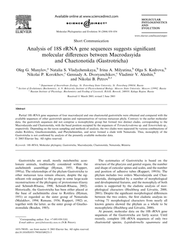 Analysis of 18S Rrna Gene Sequences Suggests Significant