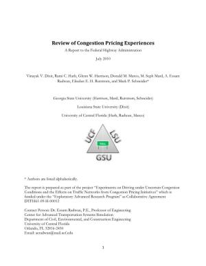 Review of Congestion Pricing Experiences a Report to the Federal Highway Administration