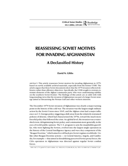 Reassesses Soviet Motives for Invading Afghanistan in 1979, Based on Newly Available Archival Materials, Especially from the Former USSR