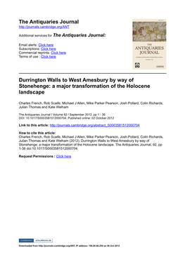 The Antiquaries Journal Durrington Walls to West Amesbury by Way Of