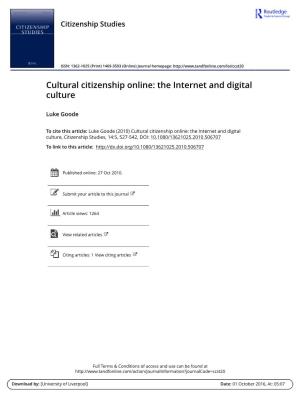 Cultural Citizenship Online: the Internet and Digital Culture