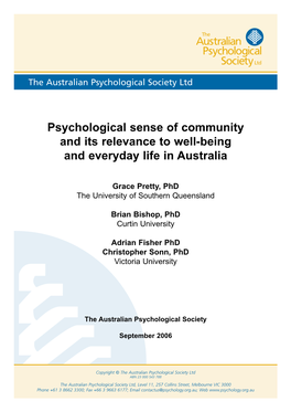 Psychological Sense of Community and Its Relevance to Well-Being and Everyday Life in Australia