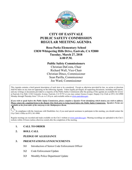 City of Eastvale Public Safety Commission Regular Meeting Agenda